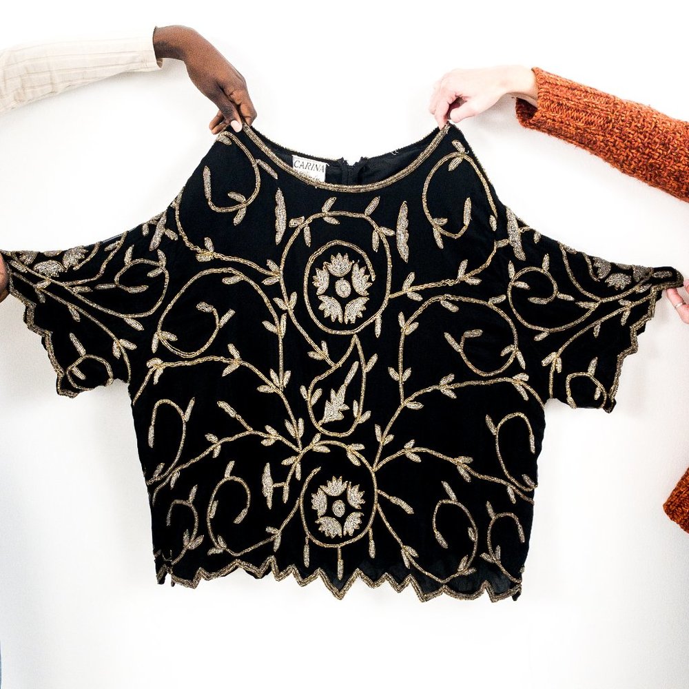 Vintage Plus Formal 2-Piece Set 4X Silk Beaded Outfit  Dress Suit